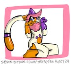 anthro bedroom_eyes dipstick_tail female fur hair heart_symbol kneeling markings narrowed_eyes orange_body orange_fur pink_body pink_fur pink_hair purple_body purple_fur seductive solo tail tail_markings white_body theenyface cally_(theenyface) domestic_cat felid feline felis mammal