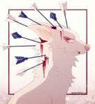 2018 albino ambiguous_gender arrow_(weapon) blood bodily_fluids canid canine digital_media_(artwork) feral fox gore mammal maplespyder pink_nose ranged_weapon red_eyes simple_background sitting solo weapon white_background