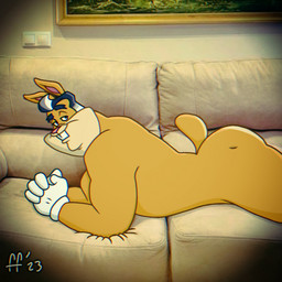 anthro black_eyebrows black_hair brown_body brown_fur buckteeth butt closed_smile clothing eyebrows fur gloves gloves_only hair handwear handwear_only lying male mature_anthro mature_male mostly_nude mostly_nude_anthro mostly_nude_male mouth_closed multicolored_body multicolored_fur multicolored_hair on_front pink_nose pose side_butt smile solo tail tan_body tan_fur teeth two_tone_body two_tone_fur white_clothing white_gloves white_hair white_handwear fabfelipe the_looney_tunes_show warner_brothers walter_bunny lagomorph leporid mammal rabbit 1:1 2023 chromatic_aberration digital_drawing_(artwork) digital_media_(artwork) hi_res pinup