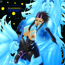 anthro areola armpit_fetish armpit_focus balls belly big_breasts big_hair big_nipples big_penis breasts clone cybernetics dialogue duo facial_scar fellatio female genitals glowing hair horn intersex intersex/female leg_grab light machine mature_female metal metal_penis metallic_body moan multi_eye nipples oral overweight overweight_female penile penis purple_eyes raised_arms scar sex simple_background size_difference slime smile speech_bubble text thick_thighs xikitsune norskasai_(norskasai) slime_(slime_enjoyer) goo_creature humanoid 1:1 digital_drawing_(artwork) digital_media_(artwork) english_text hi_res lighting shaded
