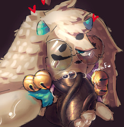 ambiguous_gender anthro balls bell blowjob_face bodily_fluids duo erection eyewear fellatio fur genitals glasses heart_symbol horn humanoid_genitalia humanoid_penis male male/ambiguous oral oral_penetration penetration penile penis sex simple_background text tongue vein veiny_penis white_body white_fur katovox atlyss angela_flux bovid caprine goat kubold_(atlyss) mammal 2025 colored digital_media_(artwork) english_text hi_res shaded
