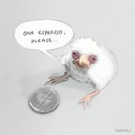 ambiguous_gender beak biped coin dialogue ellipsis feathers feral grey_background looking_at_viewer narrowed_eyes shadow simple_background sitting solo speech_bubble squint talking_to_viewer text white_body white_feathers wings young sabtastic george_washington avian bird english_text hi_res signature