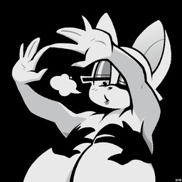anthro bat_ears big_breasts breasts breath clothed clothing curvy_figure eyeshadow female huge_breasts makeup shadow solo top_heavy topless voluptuous voluptuous_female legendofnerd sega shadow_hands_challenge sonic_the_hedgehog_(series) rouge_the_bat bat mammal 1:1 monochrome