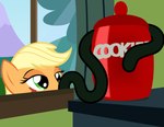 blonde_hair container cookie_jar eyes_on_the_prize female feral green_eyes hair jar solo tentacles thief window badumsquish friendship_is_magic hasbro my_little_pony applejack_(mlp) tatzlpony hi_res