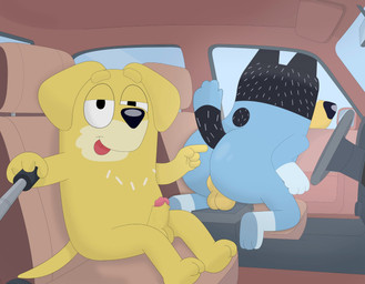 anthro backsack balls butt car driving_car duo erection genitals gesture hand_gesture humanoid_genitalia humanoid_penis looking_at_viewer male male/male on_model penis pointing pointing_at_another recording selfie style_emulation vehicle courtzside45 bluey_(series) he_wants_to_order bandit_heeler pat_(bluey) australian_cattle_dog bird_dog canid canine canis cattledog domestic_dog herding_dog hunting_dog labrador mammal pastoral_dog retriever hi_res meme