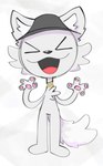 anthro black_clothing black_hat black_headwear clothing collar female fur grey_body grey_fur hat headgear headwear heart_symbol silly silly_face solo tail cheesyidentity apricot_(apricotisagirl) canid canine canis mammal wolf hi_res
