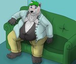 anthro belly belly_overhang clothed clothing male navel nekot obese obese_anthro obese_male overweight overweight_anthro overweight_male solo nekotthebrave canid canine canis mammal wolf absurd_res hi_res