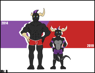 anthro briefs broken_horn bulge clothed clothing comparing duo horn male mostly_nude muscular muscular_male simple_background size_difference tail underwear underwear_only mr.brapion mythology brapion dragon mythological_creature mythological_scalie scalie hi_res