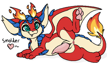 anthro anus big_ears blue_body blue_scales cute_fangs erection facial_spikes fangs fire flaming_horn genitals green_eyes looking_at_viewer male membrane_(anatomy) membranous_wings pawpads penis presenting red_body red_scales scales simple_background smile solo spikes spikes_(anatomy) spread_legs spreading tail tan_body tapering_penis teeth wings young xenoyia league_of_legends mythology riot_games tencent smolder_(lol) dragon mythological_creature mythological_scalie scalie 5:3 aliasing digital_media_(artwork) low_res oekaki pawprint.ing_(artwork)