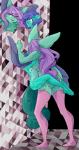 against_surface against_wall anthro breasts clothing duo eyewear female female/female hair leg_hug leg_wrap legwear long_hair purple_hair stockings thigh_highs misash bat mammal rodent sciurid tree_squirrel alpha_channel hi_res