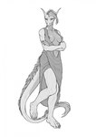 abs anthro areola barefoot belly big_breasts breasts claws clothing crossed_arms dress feet female inner_boob looking_away nipple_outline nipple_piercing nipple_slip nipples open_dress peeking_nipple piercing simple_background solo tail white_background silgiriya_mantsugosi mythology christa_(rebeldragon101) dragon mythological_creature mythological_scalie scalie greyscale hi_res monochrome