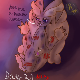 anthro balls big_ears bite_mark black_sclera blood bodily_fluids bruised bruised_eye cum cum_on_self femboy fluffy genital_fluids genitals looking_away lying male masochism on_back penis pink_eyes small_penis smile solo wide_hips hurricane_weaver kinktober kinktober_2025 nintendo pokemon pokemon_mystery_dungeon spike_chunsoft generation_4_pokemon lopunny pokemon_(species) 1:1 2025 hi_res