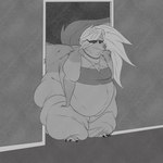 3_toes anthro belly big_belly big_butt bottomless building butt clothed clothing disappointed doorway feet female house huge_thighs inside morbidly_obese morbidly_obese_anthro morbidly_obese_female multicolored_body narrowed_eyes obese obese_anthro obese_female overweight overweight_anthro overweight_female solo squint stuck thick_thighs toes topwear topwear_only torn_clothing two_tone_body astr0zone helluva_boss mythology loona_(helluva_boss) canid canid_demon canine demon hellhound mammal mythological_canine mythological_creature 1:1 hi_res monochrome