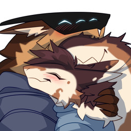 6_eyes anthro blush blush_lines calico_pattern clothing duo fangs female hug hugging_another male male/female multi_eye smile sweater tail tail_mouth teeth topwear unusual_anatomy unusual_tail ghastlyfish mitch_(theroboticdragon) reese_(jeddy) mantled_beast splynter 1:1 absurd_res hi_res