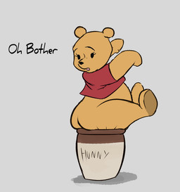 anthro black_eyebrows black_nose bottomless bottomless_anthro bottomless_female clothed clothed_anthro clothed_female clothing crossgender dialogue dot_eyes eyebrows eyelashes featureless_feet feet female female_anthro grey_background honey_pot looking_down mitten_hands mtf_crossgender overweight overweight_anthro overweight_female pink_mouth plushie pottery red_clothing red_shirt red_topwear semi-anthro shirt simple_background simple_eyes sitting solo stuck stuck_in_pot text thin_eyebrows topwear yellow_body nakeddonkeygirl disney winnie_the_pooh_(franchise) pooh_bear animate_inanimate bear living_plushie mammal 2024 colored digital_drawing_(artwork) digital_media_(artwork) english_description english_text