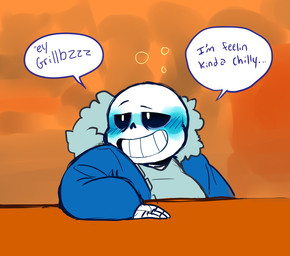 anterior_nasal_aperture blush bone clothed clothing dialogue drunk flirting grin hoodie male not_furry simple_background skeleton skull smile solo substance_intoxication teeth text topwear tesazombie undertale undertale_(series) sans_(undertale) animated_skeleton humanoid undead comic digital_media_(artwork) english_text