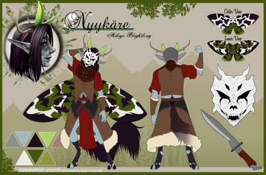antennae_(anatomy) antlers back_wings bottomwear clothing dagger horn humanoid_pointy_ears insect_wings male mask melee_weapon outfit_reference pointy_ears shoulder_hair skirt weapon wearing_mask wings erunroe blightling fairy 2025 absurd_res hi_res model_sheet