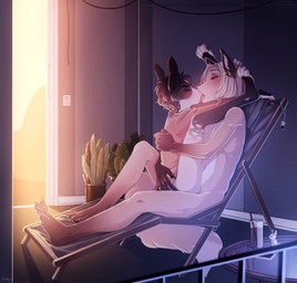 anal anal_penetration anthro anthro_on_anthro anthro_penetrated anthro_penetrating anthro_penetrating_anthro balcony beverage black_hair blush bottomless brown_body brown_fur chair clothed clothing detailed_background duo electronics eyelashes eyes_closed femboy flexible french_kissing fur furniture grey_body grey_fur hair half-closed_eyes holding_butt hug inside interspecies kissing light lounge_chair male male/male male_penetrated male_penetrating male_penetrating_male narrowed_eyes nude paws penetration phone plant plant_pot pose potted_plant predator/prey public railing sex shirt size_difference sunlight sunset table tongue tongue_out topwear white_body white_fur white_hair frenky_hw cedric_(suutooroo) matt_donovan canid canine domestic_rabbit dutch_rabbit fox lagomorph leporid mammal oryctolagus rabbit digital_media_(artwork) hi_res shaded
