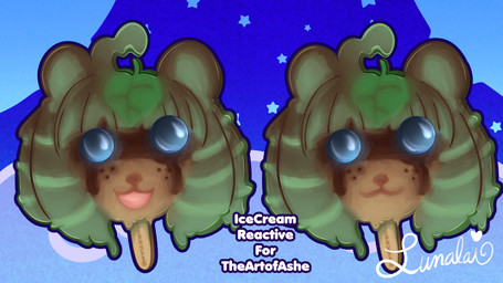anthro blue_eyes brown_body brown_fur bubblegum_eyes character_popsicle dessert drill_curls female food freckled_face freckles fur green_hair gumball_(candy) hair leaf looking_at_viewer mint_hair open_mouth popsicle popsicle_stick simple_background smile solo text vore lunalaimoonglow mythology vtuber theartofashe canid canine canis mammal mythological_creature raccoon_dog tanuki 16:9 artist_name colored digital_drawing_(artwork) digital_media_(artwork) english_description hi_res meme shaded signature widescreen