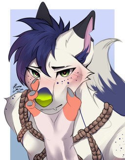 anthro bdsm black_body black_fur blue_body blue_fur blue_hair blur_hair blush bondage bound duo freckled_face freckled_shoulders freckles fur green_eyes green_nose hair hand_on_face heart_eyes heart_symbol looking_at_viewer male multicolored_body restraints rope rope_bondage rope_harness short_hair simple_background submissive tail teeth tuft white_body white_fur rivathaart invisyarcticfox arctic_fox canid canine fox mammal true_fox absurd_res digital_media_(artwork) hi_res