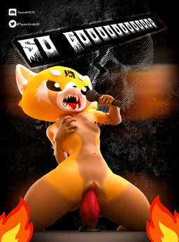 anthro black_markings black_nose black_sclera black_speech_bubble breasts brown_body brown_fur brown_inner_ear dildo dildo_in_vagina dildo_insertion dildo_sitting discord_logo emoji eyebrows facial_markings female female_anthro fire forehead_markings fur genitals hand_on_breast head_markings kneeling markings masturbation metal mini_comic nipples nude nude_anthro nude_female open_mouth penetration pink_vulva red_dildo red_mouth red_tongue sex_toy sex_toy_in_vagina sex_toy_insertion sharp_teeth singing small_breasts solo spread_legs spreading stage tear_(marking) teeth text text_markings thick_thighs tongue tongue_out twitter_logo vaginal vaginal_penetration vulva white_body white_ears white_eyebrows white_eyes white_fur yellow_body yellow_fur teemoty aggretsuko discord_(app) sanrio twitter retsuko ailurid mammal red_panda 3d_(artwork) absurd_res digital_media_(artwork) english_text hi_res