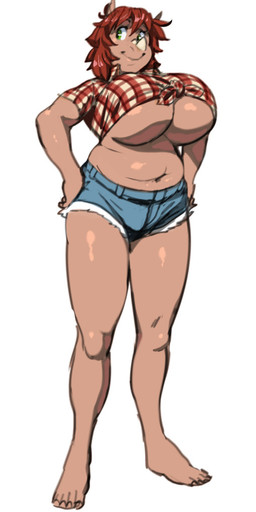 5_toes anthro bottomwear breasts closed_smile clothing facial_horn feet female green_eyes hair horn hotpants mouth_closed navel nose_horn plantigrade shorts simple_background smile solo standing toes topwear under_boob white_background analon_(artist) rhinolon_(analon) mammal rhinoceros gynomorph_(lore)