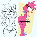 anthro breasts butt clothed clothing ear_piercing embarrassed female front_view gloves hand_on_breast handwear looking_at_viewer looking_back looking_back_at_viewer mostly_nude panties panties_down partially_clothed piercing pink_body rear_view shocked solo underwear underwear_down undressing monamania sega sonic_the_hedgehog_(series) amy_rose eulipotyphlan hedgehog mammal 1:1 2022 absurd_res hi_res sketch