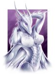 anthro arm_horn bra breasts claws clothed clothing dragon_horn female gold_ring horn lingerie looking_at_viewer membrane_(anatomy) membranous_wings metal metal_scales metallic_body non-mammal_breasts panties pose purple_background purple_eyes scales seductive simple_background skimpy solo spinal_spikes underwear white_body white_bra white_clothing white_horn white_panties white_scales white_underwear wings jocarra mythology narissilyn dragon mythological_creature mythological_scalie scalie 2015 3:4 hi_res