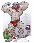 anthro bulge clothed clothing fur male muscular muscular_anthro muscular_male nipples partially_clothed solo striped_body striped_fur stripes nightterror grimfaust_(nightterror) felid mammal pantherine tiger hi_res