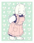 3_toes anthro apron barefoot biped blush breasts clothed clothing eyebrows eyelashes eyes_closed feet female fur solo toes white_body white_fur ikutasemi undertale undertale_(series) toriel boss_monster_(undertale) bovid caprine mammal