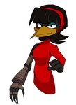 4_fingers anthro beak biped clothed clothing cybernetic_arm cybernetic_limb dark_body female fingers hair simple_background solo white_background yellow_beak kinu_go_shi disney ducktales ducktales_(2017) black_heron_(ducktales) avian bird black_heron egretta heron pelecaniform 2020