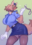 anthro big_breasts bottomwear breasts brown_body brown_fur canid canine canis clothing collar cuff_(restraint) digital_media_(artwork) domestic_dog female female_anthro fur furgonomics gloves green_eyes handcuffs handwear headgear headwear hi_res keisatsu_dog_(sususuigi) kemono legwear mammal metal_cuffs necktie open_mouth pencil_skirt police police_uniform restraints shackles shaded shirt shoulder_straps skirt solo spiked_collar spikes stockings sususuigi tail tail_through_skirt topwear uniform white_clothing white_gloves white_handwear