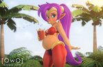 bandeau belly big_belly bottomwear clothing eating eating_food female food fries hair looking_at_viewer not_furry overweight overweight_female overweight_humanoid pink_hair slightly_chubby slightly_chubby_female solo stuffing topwear owo_sfm shantae_(series) wayforward shantae genie humanoid 3d_(artwork) digital_media_(artwork) hi_res source_filmmaker_(artwork)