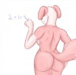 anthro butt chalk fail female floppy_ears fur incorrect_math looking_away math pink_body pink_fur rear_view solo white_body white_fur anonymous_artist felicity_fluff border_collie canid canine canis collie domestic_dog herding_dog mammal pastoral_dog sheepdog