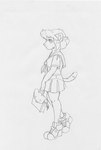 adolescent anthro bottomwear clothed clothing female footwear hair school_bag school_uniform shirt shoes skirt sneakers solo topwear uniform young young_female danellz kathy_(danellz) felid lion mammal pantherine 2013 monochrome sketch traditional_media_(artwork)