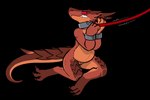 angry anthro bdsm bondage bound collar cuff_(restraint) cuffed_wrists female genitals leash leash_pull pregnant pregnant_anthro pregnant_female pussy red_sclera restraints sitting slave solo tail trout_(artist) veks kobold scalie alpha_channel