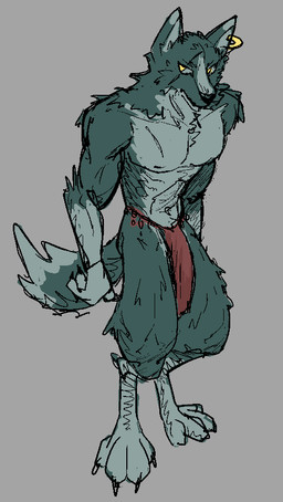 4_toes abs anthro bottomwear bulge clothed clothing countershading detailed_bulge digitigrade ear_piercing ear_ring feet fluffy genital_outline grey_background loincloth loincloth_only male muscular muscular_anthro muscular_male neck_tuft penis_outline piercing ring_piercing simple_background solo standing tail toes topless tuft yellow_eyes hieronymusjohnson canid canine mammal aliasing binary_drawing digital_drawing_(artwork) digital_media_(artwork)