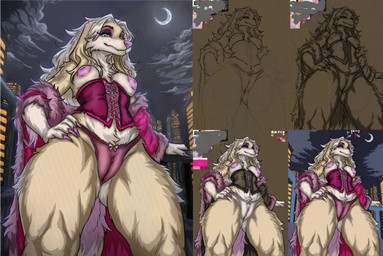 anthro blue_eyes bottom_heavy bow_panties bow_underwear breasts building butt city city_background clothing cloud colored_nails corset covered_vulva detailed_background exposed_chest eyeshadow female feminine fluffy_clothing fur genitals hair hand_on_hip hand_on_railing innie_vulva inverted_nipples lace_corset light lingerie makeup moon moonlight nails nipples owo panties pink_clothing pink_corset pink_makeup pink_nails pink_nipples pink_nose pink_panties pink_tuft pink_underwear presenting presenting_crotch presenting_vulva rooftop sky skyscape solo standing thick_thighs topwear tuft underwear vulva white_body white_breasts white_fur white_hair white_vulva yellow_body yellow_fur alexen_0 loss valerie_(egirltiddytalk) afghan_hound canid canine canis domestic_dog hunting_dog mammal sighthound absurd_res digital_drawing_(artwork) digital_media_(artwork) hi_res line_art meme shaded sketch