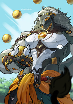5_fingers anthro ball claws fingers grey_mane holding_ball holding_object humanoid_hands male mane muscular muscular_anthro muscular_male solo icepher mihoyo zenless_zone_zero banyue_(zenless_zone_zero) felid lion mammal pantherine robot_anthro 2025 absurd_res colored hi_res signature