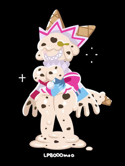 anthro bouncing_breasts breasts clothing female food hat headgear headwear ice_cream_cone jester leotard sharp_teeth smile solo tail teeth thick_thighs white_body lp8000mao ice_cream_creature 2d_animation 3:4 animated motion_tweening no_sound short_playtime video