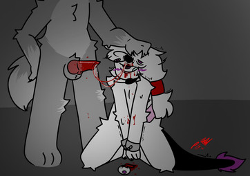 anthro bdsm blood bodily_fluids crossgender cuff_(restraint) cum duo ejaculation eyefuck ftm_crossgender fur genital_fluids genitals gore gore_focus handcuffs intersex intersex/male knot knotted_penis lobotomy male mastectomy_scar metal_cuffs paws penis purple_eyes restraints scar white_body white_fur princeguts mr.smiles_(princeguts) canid canine canis cyclops hybrid mammal wolf trans_(lore)