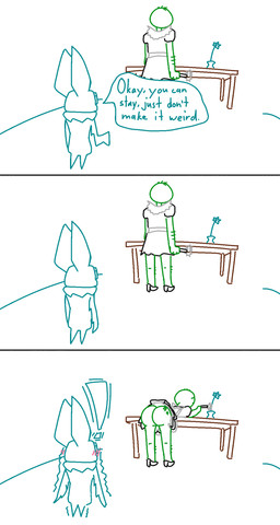 ambiguous/ambiguous ambiguous_gender anthro blush butt clothing dialogue duo eyewear glasses humor maid_uniform nerd presenting presenting_hindquarters size_difference text uniform anonymous_artist cartoon_network mao_mao:_heroes_of_pure_heart anon eugene_(mao_mao) bat mammal comic english_text hi_res