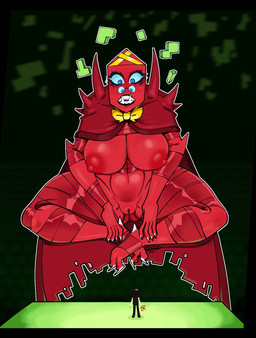 4_eyes areola big_breasts blue_eyes blue_sclera bow_tie breasts butt butt_from_the_front cape cape_only claws clothing duo eyelashes female front_view genitals green_background huge_breasts macro male mostly_nude multi_eye nipples nude red_areola red_body red_cape red_clothing red_nipples sharp_teeth simple_background teeth thick_thighs vulva white_claws wide_hips yellow_bow_tie gallo_wazavi adventure_time cartoon_network fionna_and_cake golbetty simon_petrikov deity eldritch_humanoid human humanoid mammal hi_res