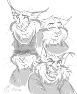 anthro clothing fangs fur grin male multiple_expressions nervous nervous_smile smile solo stare sweater teeth topwear whiskers nicnak044 disney zootopia pawbert_lynxley canada_lynx felid feline lynx mammal hi_res monochrome