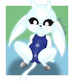 3_fingers anthro black_sclera clothing female fingers fur hooves leaning leaning_backward loli long_ears looking_at_viewer one-piece_swimsuit school_swimsuit seductive simple_background solo spread_legs spreading swimwear tail teasing white_body white_eyes young young_anthro young_female izzipurrito microsoft ori_(series) xbox_game_studios ori_(ori) guardian_spirit spirit hi_res