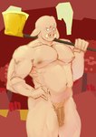 anthro axe biceps fangs genitals gold_axe male muscular muscular_anthro muscular_male netherlands netherrack nipples nude pecs penis solo teeth pigeonpantonium microsoft minecraft mojang xbox_game_studios mammal piglin suina hi_res