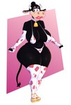 big_breasts bra breasts clothing collar female footwear handwear high_heels huge_breasts jewelry legwear lipstick makeup panties shoes solo stockings thick_thighs underwear boolishclara disney clarabelle_cow bovid bovine cattle mammal hi_res