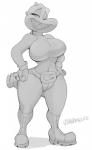 anthro australian big_breasts boots bottomwear breasts clothed clothing curvy_figure female footwear non-mammal_breasts shoes shorts simple_background smile solo thick_thighs topless voluptuous white_background wide_hips vimhomeless sydney_swamp_(vimhomeless) crocodilian reptile scalie 2018 hi_res monochrome