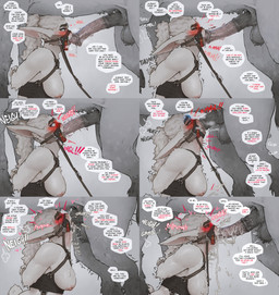 animal_genitalia animal_penis anthro anthro_on_feral balls balls_deep bestiality blush bodily_fluids cum cum_covered_penis cum_in_mouth cum_in_throat cum_inside cum_overflow dialogue duo equine_genitalia equine_penis erection fellatio female feral forced gag genital_fluids genitals halter harness harness_gag male male/female nipples offscreen_character oral penetration penile penis profanity rape_play restrained_arms restraints sex text starlyve harlyve equid equine hare horse lagomorph leporid mammal rabbit absurd_res comic english_text hi_res