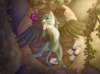 3_toes bag beak blue_eyes bodily_fluids feathered_wings feathers feet female feral fur genital_fluids genitals grey_body grey_fur letter lying masturbation nest on_back plant saliva scroll seductive solo tail teal_eyes toes tree vaginal_fluids vulva vulva_to_mouth wet wings 007delta friendship_is_magic hasbro my_little_pony mythology gabby_(mlp) avian gryphon mythological_avian mythological_creature 2016 digital_media_(artwork) hi_res shaded